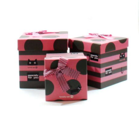 Коробка для подарков Cat розовая с серым 14.5*14.5*14.5см, картон 2807M