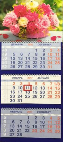 Календарь, Каро, Трио на 2017г Цветы Пионы 310*690мм 3-х блочный на спирали