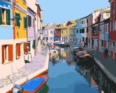 Набор для творчества, Живопись на холсте, 40*50см, Рисование по номерам, Красочные дома. Венеция