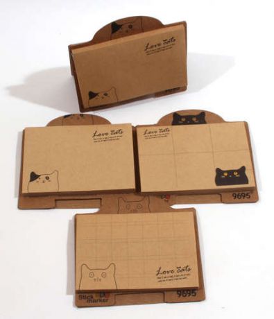 Бумага для заметок с клеевым краем, Love cats, крафт, 50л, 9,3*6,3см