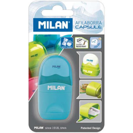 Точилка Milan Capsule пластиковая с ластиком, 1 отверстие, контейнер