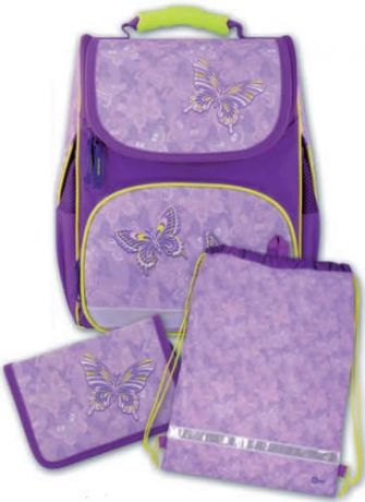 Набор для школьницы Сиреневый бабочки (ранец+пенал+мешок для обуви) в подарочной коробке 43268