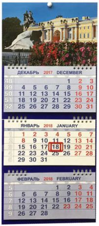 Календарь м/трио на 2018 СПбМедный всадник цветы 20*47см 3-х блочный на спирали КМТ-18018