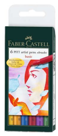 Ручка, капиллярная, Набор 6 цв. Faber-Castell "PITT artist pen "brush "Basic" в блистере 167103