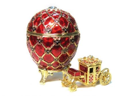 Сувенир, АКМ, Faberge Яйцо С каретой цв.красный JD1344+JD1345
