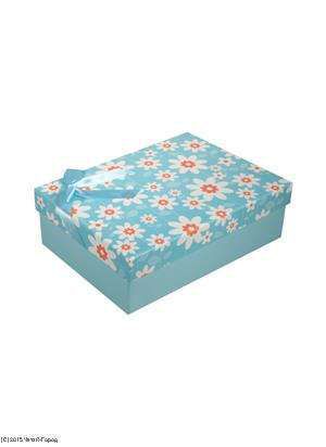 Коробка подарочная Ромашки голубая 24*17*8см, декор. бант, картон, Хансибэг