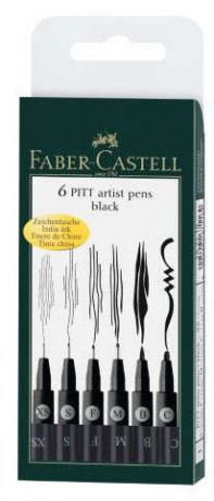 Ручка капиллярная Faber-Castell "PITT® ARTIST PEN" 6 шт., ширина наконечника M, F, S, XS, B, C, черный, в футляре