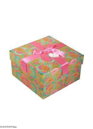 Коробка подарочная Орнамент бирюзовая 15*15*8,5см, декор.бант, тиснение, картон, Хансибэг