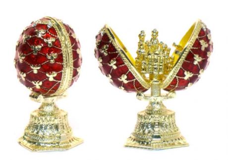 Сувенир, АКМ, Faberge Яйцо Двойное Спас 4,5см цв.красный HE0869M-1+HE1870
