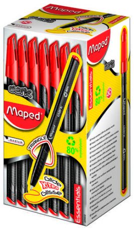Ручка шариковая Maped GREEN DARK одноразовая, 0,6мм, треугольный черный корпус , красная