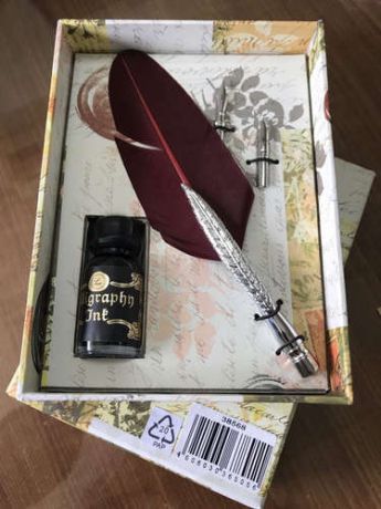 Сувенир, Подарочный набор для письма : гусиное перо, 2 сменных пера, чернила