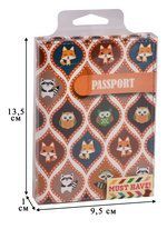 Обложка для паспорта Узоры сова, лиса и енот (кожа) (ПВХ бокс) (ОК2017-04)
