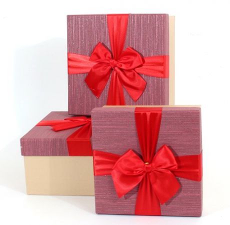 Коробка подарочная Красный бант 17.5*17.5*8см, картон, Хансибэг