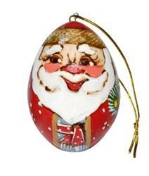 Сувенир, Елочная игрушка Яйцо на подвесе Дед Мороз 7см, (жженка)