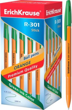 Ручка шариковая ErichKrause R-301 ORANGE 0.7 Stick, зеленый