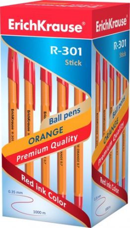 Ручка шариковая ErichKrause R-301 ORANGE 0.7 Stick, красный