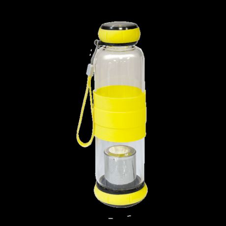 Сувенир, Бутылочка с ситечком для горячих напитков, 24см, желтая, жаропрочное стекло