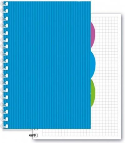 Тетрадь, 120 листов, А5 (14,5*20,5), клетка, Notebook, Голубая, пластиковая обложка, с разделителями, на спирали