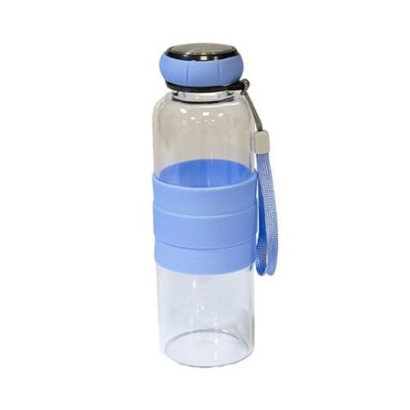 Бутылочка для горячих напитков 420мл, 21см голубая, жаропрочное стекло