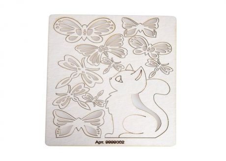 Чип-борд для декорирования, Кошка с бабочками№3, 11,5*16,5см, пивной картон: 0,09см