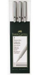 Ручка капиллярная, набор 3шт, Faber-Castell ECCO PIGMENT 0,2,0,4,0,8мм, в пенале, цвет чернил черный 167003