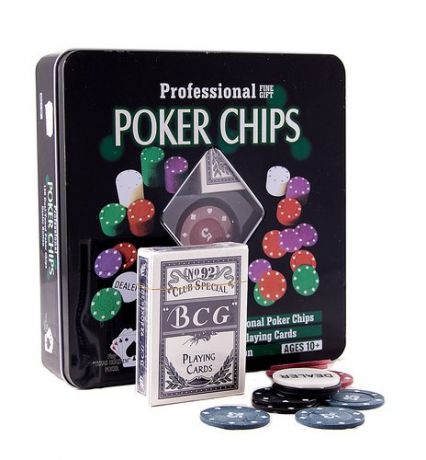 Подарочный набор Покер 2 набора игральных карт, 100 фишек с номиналом, 1 фишка dealer