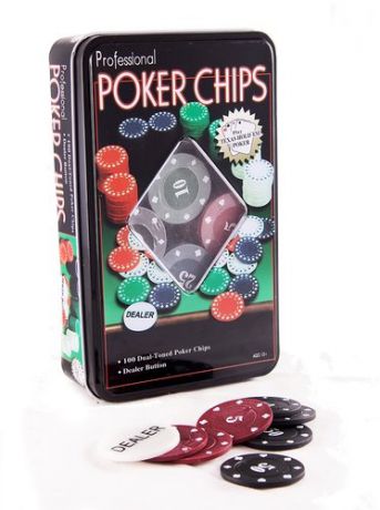 Подарочный набор Покер: 100 фишек с номиналом, 1 фишка dealer