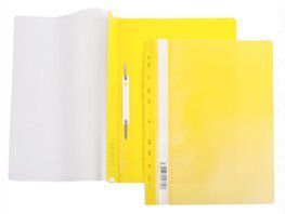 Папка-скоросшиватель, А4 Hatber 140/180мкм Желтая, пластиковая с перфорацией прозрачный верх