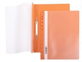Папка-скоросшиватель, А4 Hatber 140/180мкм Оранжевая, пластиковая с перфорацией прозрачный верх