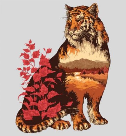 Рисование по номерам, 40*50см 24цв Осенний тигр (H040)