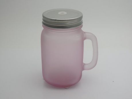 Сувенир, Кружка для напитков Матовая Розовая из стекла, с крышкой из луженой стали, 450мл, 6,5*6*13см