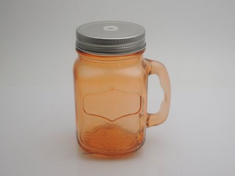 Сувенир, Кружка для напитков Оранжевая из стекла, с крышкой из луженой стали, 450мл, 6,5*6*13см