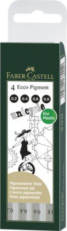Ручки капиллярные, Faber-Castell Ecco Pigment набор 4 шт., (0.2, 0.4, 0.6, 0.8 мм), цвет чернил чер