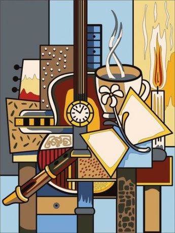 Набор для творчества, Картина цветным песком Гитара и кофе картон, 30*40см, песок