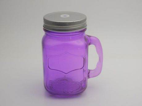 Сувенир, Кружка для напитков Фиолетовая из стекла, с крышкой из луженой стали, 450мл, 6,5*6*13см