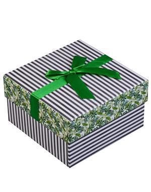 Коробка подарочная Green leaves 13*13*7,8см, декор. бант, картон, Хансибэг