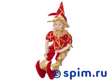 Музыкальная интерьерная кукла Арлекин в красном камзоле, арт. 856-007