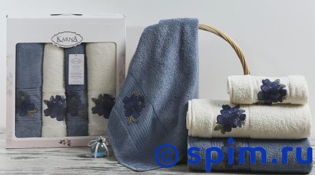 Комплект полотенец Karna Orkide, синий и саксен арт. 2362/char005