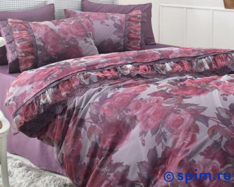 Постельное белье Gelin Home с покрывалом, Ebru фиолетовый Евро-стандарт