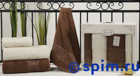 Комплект полотенец Karna Pandora, кремовый и коричневый