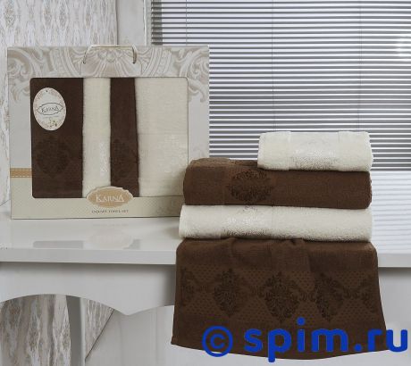 Комплект полотенец Karna Dora, коричневый и кремовый арт. 2153/char004
