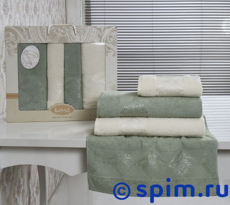 Комплект полотенец Karna Dora, кремовый и зеленый арт. 2153/char003