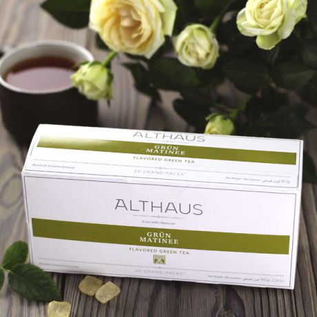 Ароматизированный зелёный чай Althaus "Grun Matinee" (80 г, 20 пакетиков для чайников по 4 г)