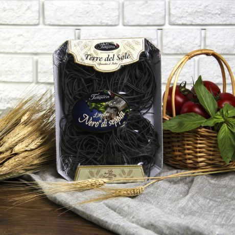 Паста Pastificio Temporin "Лингвини" с чернилами каракатицы из твёрдых сортов пшеницы (гнёзда, 250 г)