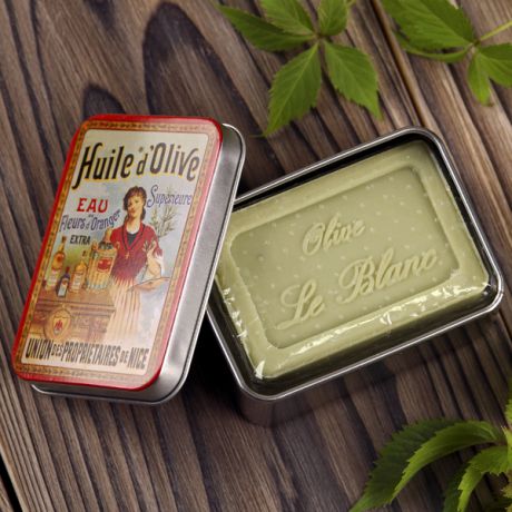 Мыло ручной работы Le Blanc "Превосходное оливковое масло" в жестяной коробочке (100 г, Франция)