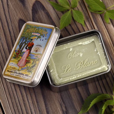 Мыло ручной работы Le Blanc "Оливковое масло" в жестяной коробочке (100 г, Франция)