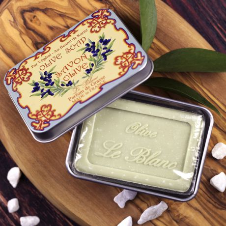 Мыло ручной работы Le Blanc "Оливки" в жестяной коробочке (100 г, Франция)