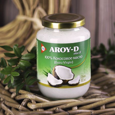 Органическое кокосовое масло Aroy-D Extra Virgin нерафинированное (450 мл, Таиланд)