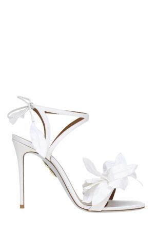 Aquazzura Босоножки из кожи и сатина Flora Sandal Bridal 105