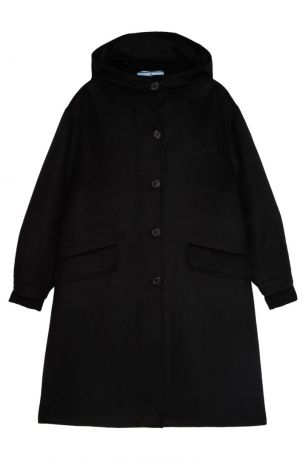 Prada Черное пальто с меховой отделкой